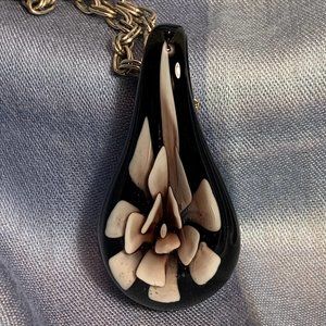 Black Pendant with 3-Dimensional Salmon Pink Floral Design Inside